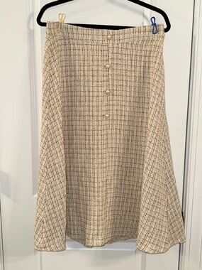 RIHOAS Old Money Cream Tweed A-Line Midi Skirt (large)